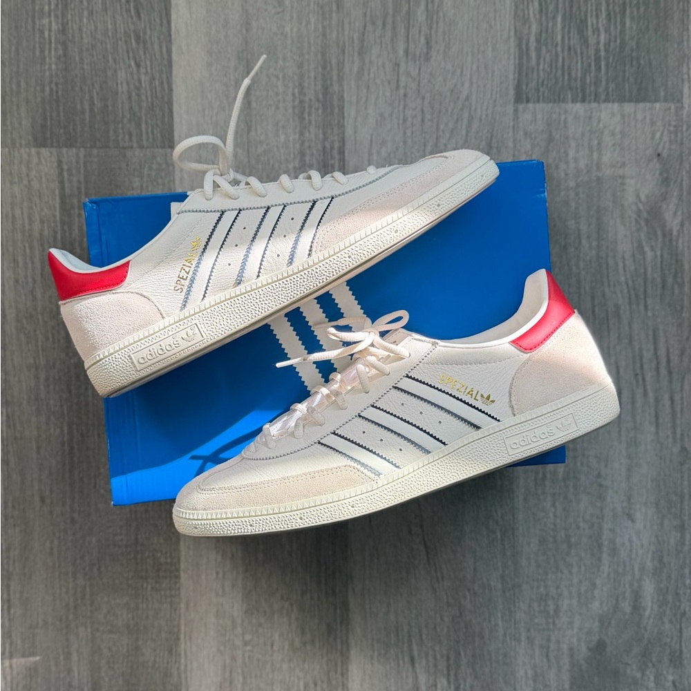 Adidas Men’s Spezial Sneakers in Cream with Red Heel